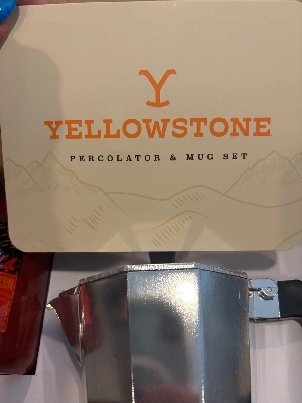Yellowstone Percolator & Mug Set - Multi Color Camp Mugs with Silver Percolator